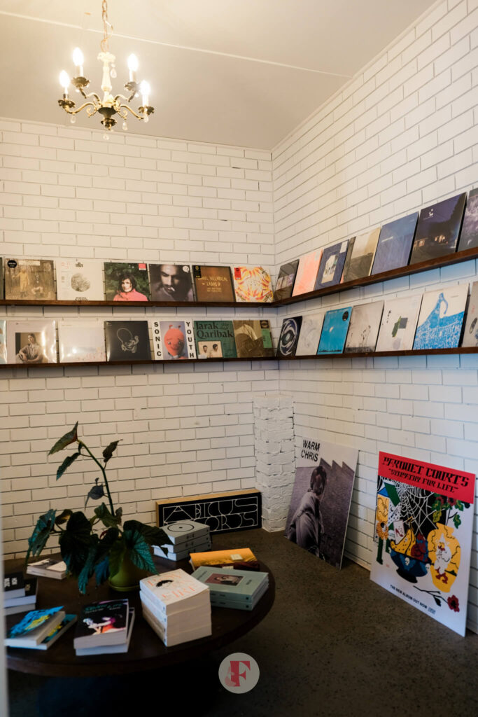 Room with records on the walls