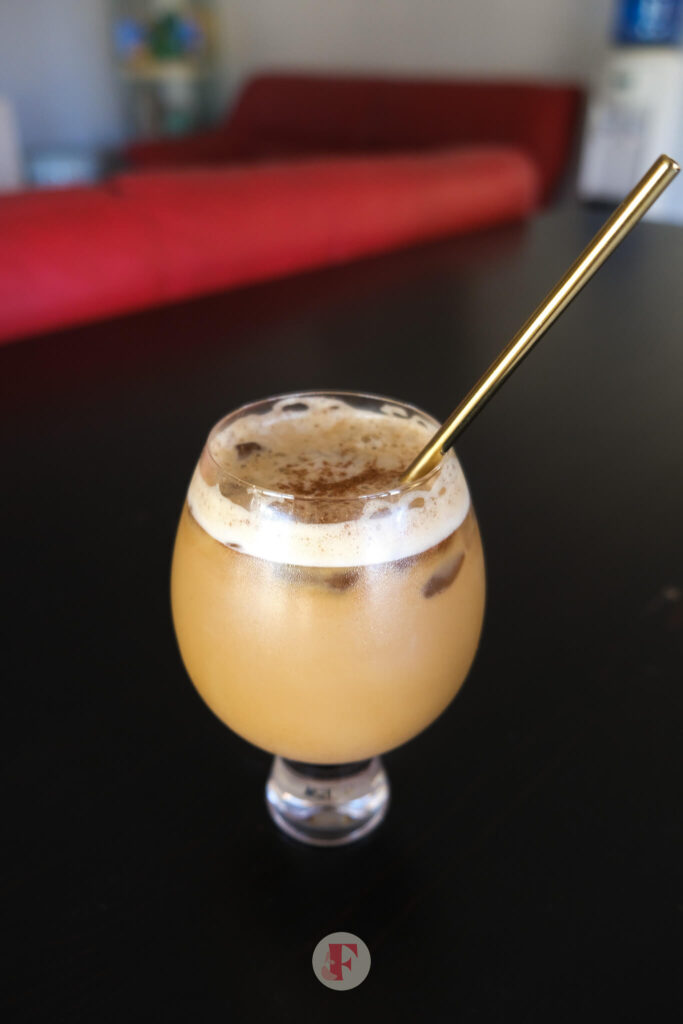 Starbucks Iced Brown Sugar Oatmilk Shaken Espresso dupe in a gin glass