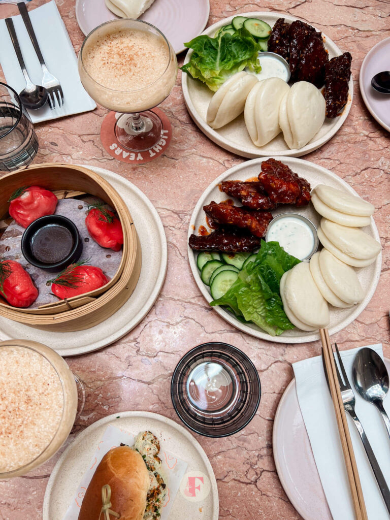 a flatlay of light years newcastle food and drinks